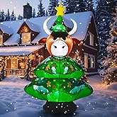 Soulchen 5FT Christmas Inflatable Highland Cow Outdoor Decorations in Xmas Tree Gingerbread Man Snow Built-in LED Lighted Christmas Blow up for Yard Garden Lawn Holiday Party Decor