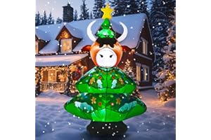 Soulchen 5FT Christmas Inflatable Highland Cow Outdoor Decorations in Xmas Tree Gingerbread Man Snow Built-in LED Lighted Christmas Blow up for Yard Garden Lawn Holiday Party Decor