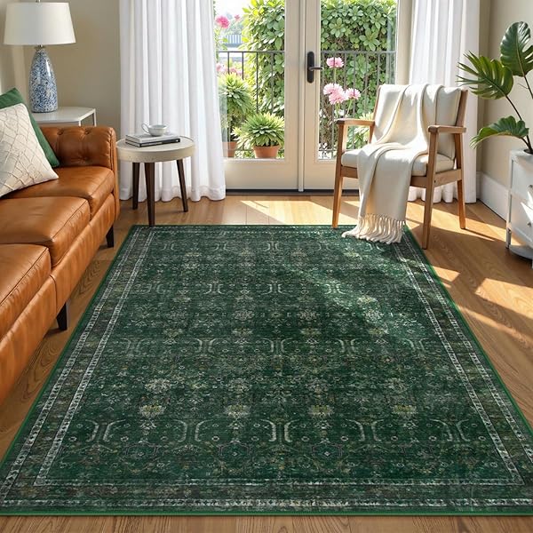MOYNESA VINTAGE WASHABLE GREEN RUGS FOR LIVING ROOM...
