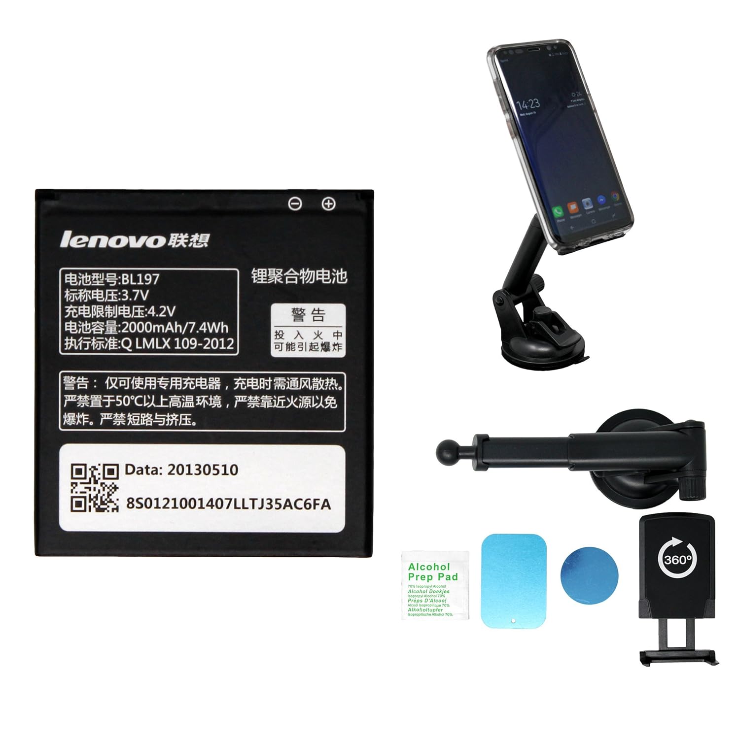 NEW Lenovo BL197 Battery 2000mAh for Lenovo S889T A800 A798T A820T S720  S720i S750 S868T S870e S899T with Magnetic Suction Cup Car Mount - 100% OEM  - in ...