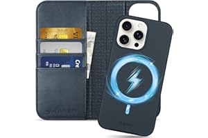 SHIELDON Wallet Case for iPhone 15 Pro Max, Genuine Leather Detachable Magnetic 2 in 1 Case Kickstand RFID Blocking Credit Card Slots Wireless Charging Compatible with iPhone 15 Pro Max - Navy Blue