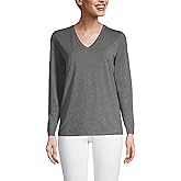 Lands' End Womens Long Sleeve Relaxed Supima Cotton V Neck T Shirt Charcoal Heather Regular Large