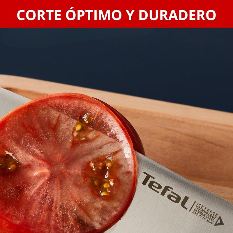 Tefal Ice Force – Faca Santoku 18 cm | Aço inoxidável alemão, tecnologia de força de gelo -120°C, corte preciso, cabo rebitado, resistente à corrosão e à máquina de lavar louça