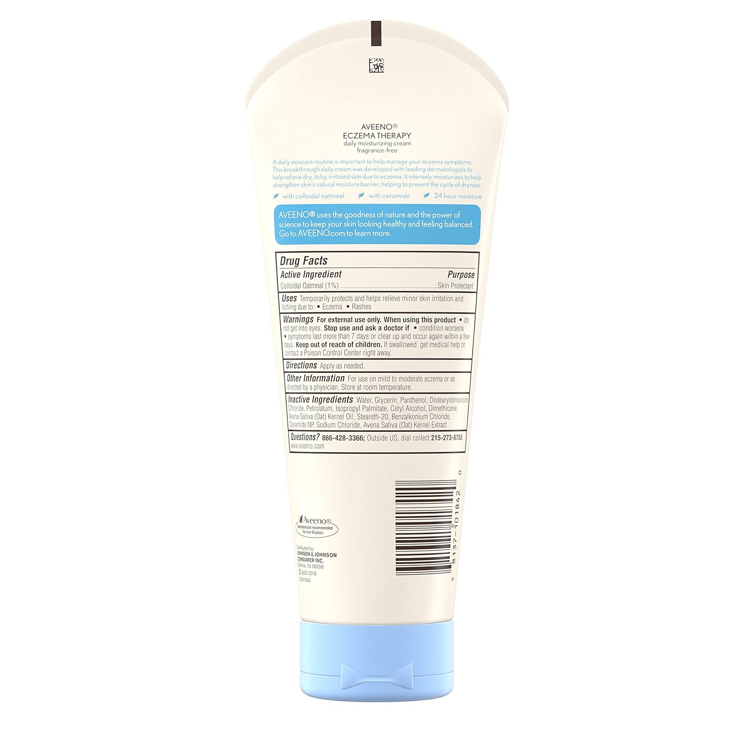 Aveeno Eczema Therapy Daily Moisturizing Cream for Sensitive Skin, Soothing Lotion with Colloidal Oatmeal for Dry, Itchy, and Irritated Skin, Steroid-Free and Fragrance-Free, 7.3 oz: Beauty