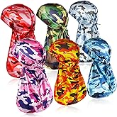 Tarpop 6 Pcs Camo Durag for Men Silky 360 Waves, Colorful Camo Durag Design Du Rag Cap for Men and Women Hip Hop Rapper
