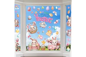 LAINLIGHT Easter Decorations - 9 Sheets Easter Window Clings for Glass Windows,Bunny Eggs Flowers Easter Window Stickers for Easter Party C
