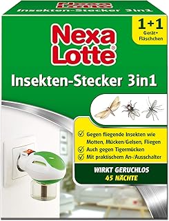 Nexa Lotte Insektenschutz 3-in-1 Starterpackung, Mückenstecker, Elektroverdampfer gegen fliegende Insekten wie Mücken, Motten und Fliegen in allen Räumen.