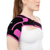 Copper Compression Recovery Shoulder Brace - Immobilizer for Torn Rotator Cuff, AC Joint Pain Relief, Dislocation, Arm Stability, Injuries, Tears - Adjustable Fits Men, Women - Black/Pink - One Size S/M