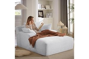 ODUWA Oversized Chaise Lounge Indoor, Sofa Bed with Throw Pillows and Armrests, Corduroy Sleeper Sofa Couch with Pillows, Recliner Cloud Chai for Living Room Light Gray