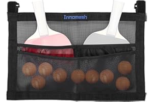 INNOMESH Ping Pong Paddle Case with Mesh Storage Bag, Under Table Tennis Racket Holder for Balls & Paddles, Hanging Pickleball Paddle Rack Organizer, Easy Install Ping Pong Ball Holder with Straps