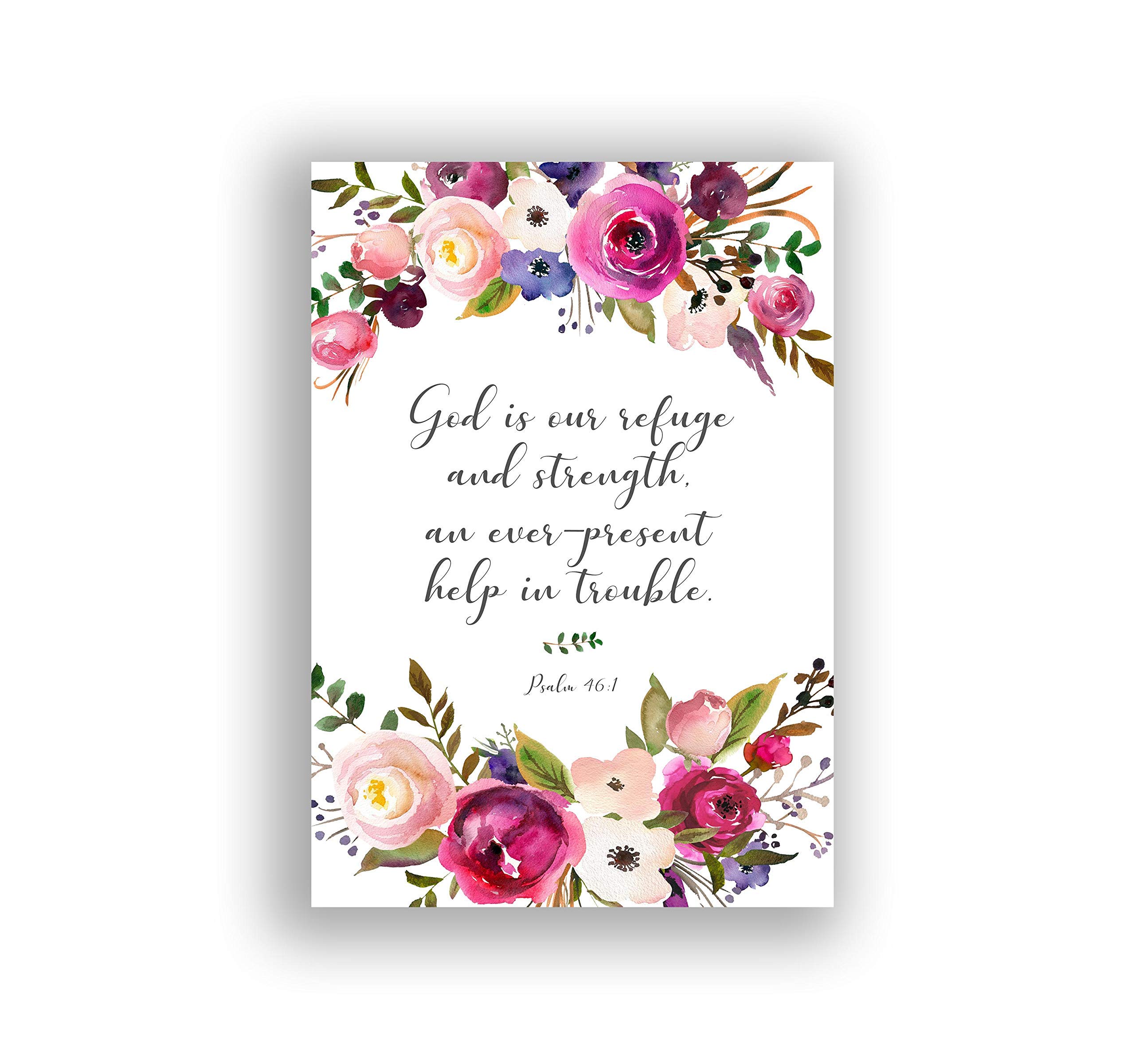 Crafty Cow Design Psalm 46 1 Print, God is Our Refuge Picture, Bible Verse Poster, Bible Quotes Wall Art A4 UNFRAMED
