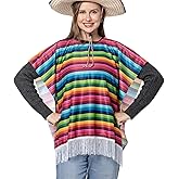 Lastclream Mexican Serape Poncho Costume for Women Cinco De Mayo Mexican Fiesta Ponchos for Adults (Only Poncho)
