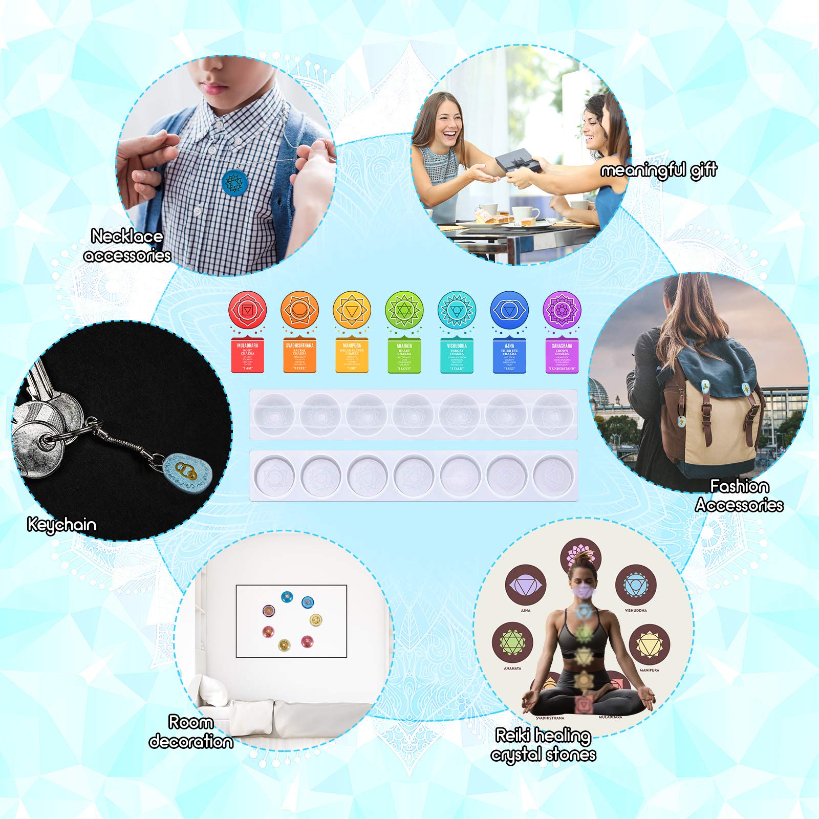 Geiserailie 7 Chakras Stones Resin Mold Rune Silicone Mold Symbol Rune Letter Epoxy DIY Symbol Word Casting DIY Resin Craft for Handmade Crafts Making Supplies