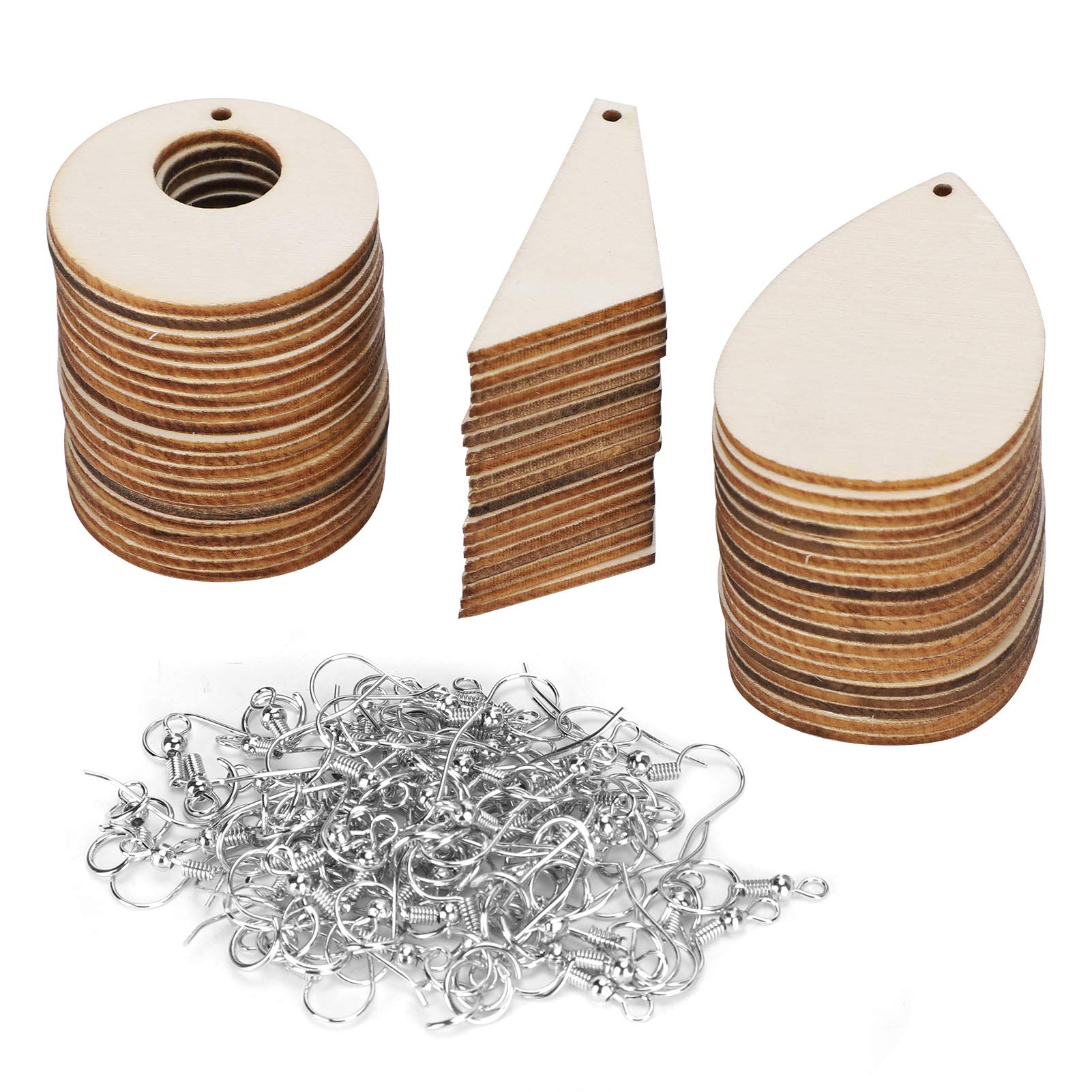 Wooden Earrings, 180 Pcs Unfinished Teardrop Wood Pendants for DIY Jewelry Making with Hooks and Jump Rings, Natural Wood Craft Supplies for Earring DIY Kits, Retro Style Wood Bl