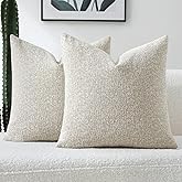 FUTEI Cream Chenille Decorative Throw Pillow Covers 18x18 Inch Set of 2,Soft Chenille Jacquard Textured Cushion Case,Modern Home Decor for Couch Living Room