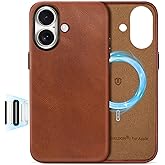 SHIELDON Genuine Leather Case for iPhone 17 6.3" 2025, Compatible with Magsafe, [Updated Camera Button], Magnetic Wireless Charging, Camera Bezel, Slim Fit Shockproof Protective Cover - Retro Brown