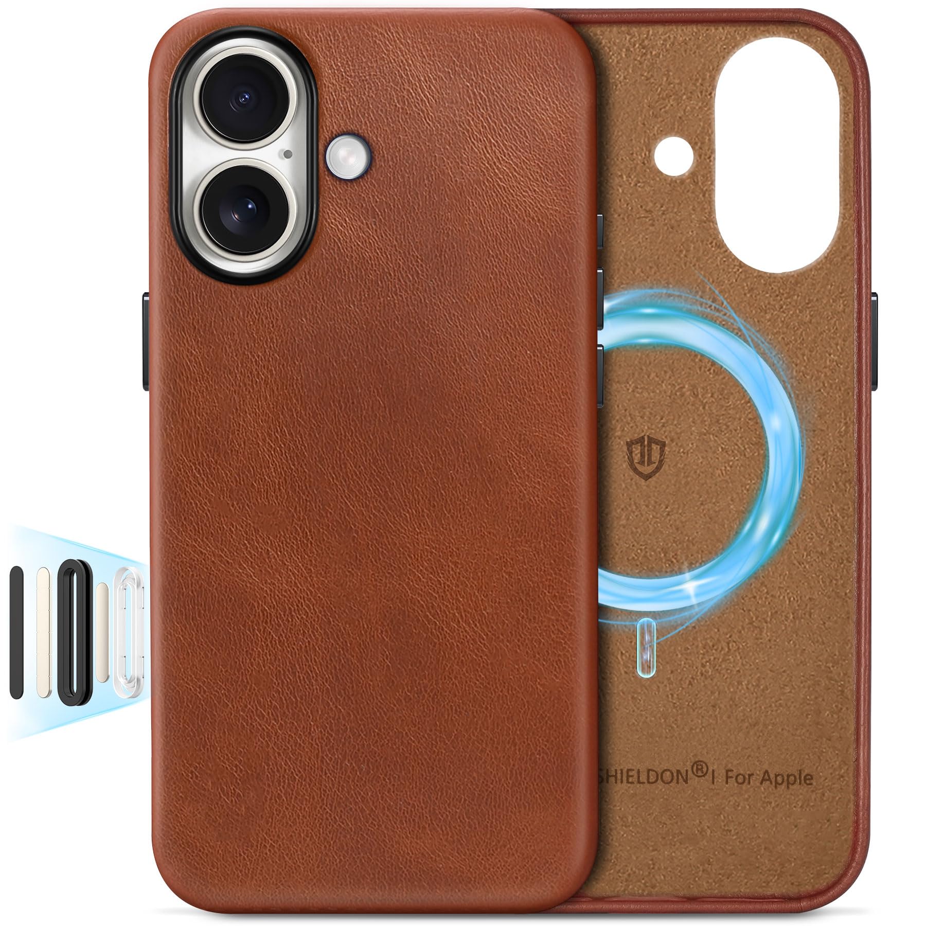 Photo 1 of SHIELDON Genuine Leather Case for iPhone 17 6.3" 2025, Compatible with Magsafe, [Updated Camera Button], Magnetic Wireless Charging, Camera Bezel, Slim Fit Shockproof Protective Cover - Retro Brown