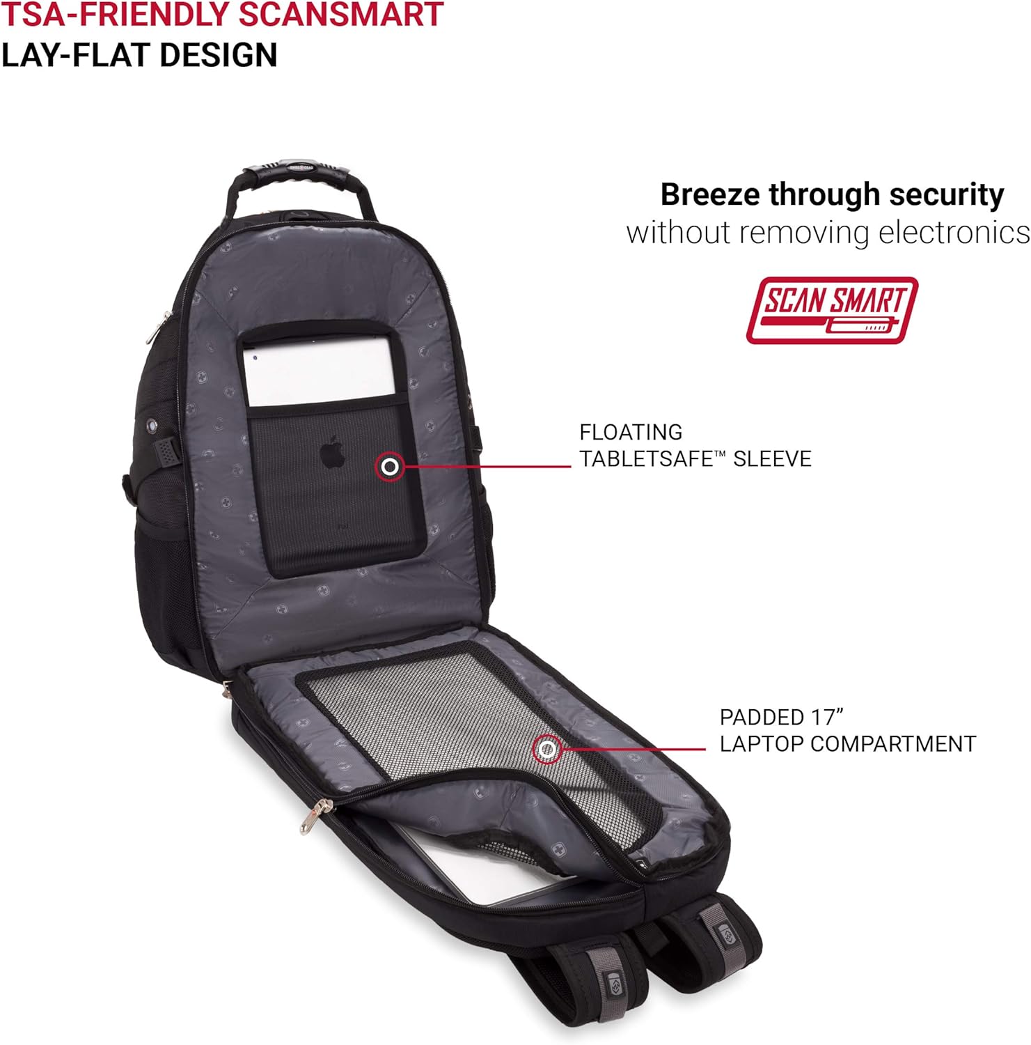 SWISSGEAR 1900 ScanSmart Laptop Backpack | Fits Most 17 Inch Laptops and Tablets | TSA Friendly Backpack | Ideal for Work, Travel, School, College, and Commuting- Black: Computers & Accessories