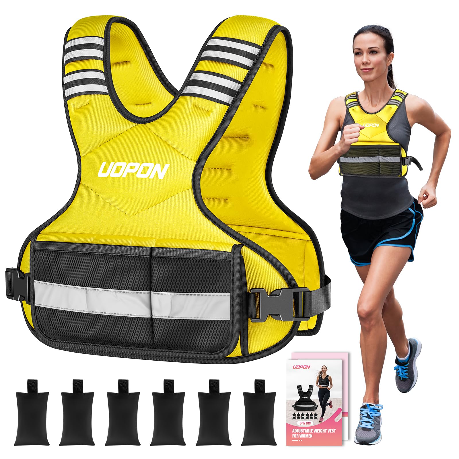 Adjustable Weighted Vest for Women, 6-12 Lbs Rucking Vest with 6 Ironsand Weights, Great Weighted Vest with Plus Pockets & Reflective Strips for Running, Walking, Workout and Strength Training Image