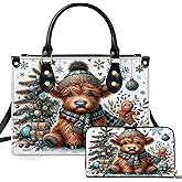 Highland Cow Leather Handbag Custom Cow Purse for Women Country Farm PU Leather Tote Gift for Farmers Girls Mom Gift