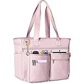 Fasrom Teacher Tote Bag for Work Women, Large Teacher Utility Bag with Padded Sleeve for up to 15.6 Inches Laptop and Teacher Supplies, Pink