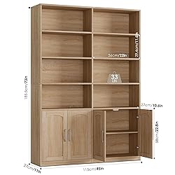FACBOTALL Bookshelf and Bookcase with Doors, 6 Tier