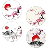 Drinks Coasters Set of 4, Japanese Sun Cherry Blossom Round 4" Cup Coasters, Absorbent Ceramic Stone Coasters with Cork Base, Cute Coasters for Table Home Décor, Ideal Gifts for Women Men
