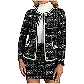winkbay Women's 2 Piece Outfits Plaid Button Front Long Sleeve Tweed Jacket and Mini Skirt Elegant Set