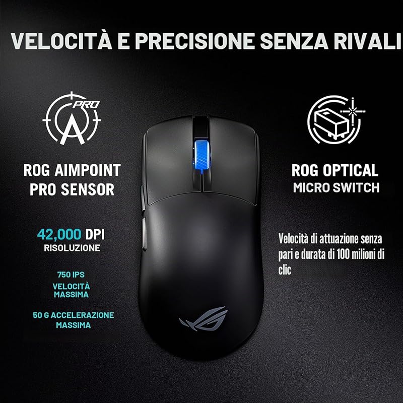 ROG HARPE II ACE, Mouse da Gaming Senza Fili, Nero