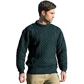 Aran Crafts Irish Unisex Cable Knit Crew Neck Wool Sweater (C1347) | 100% Pure New Wool, Crewneck Fisherman Pullover, Traditional Aran Knitwear for Men &amp; Women, Authentic Made in Ireland