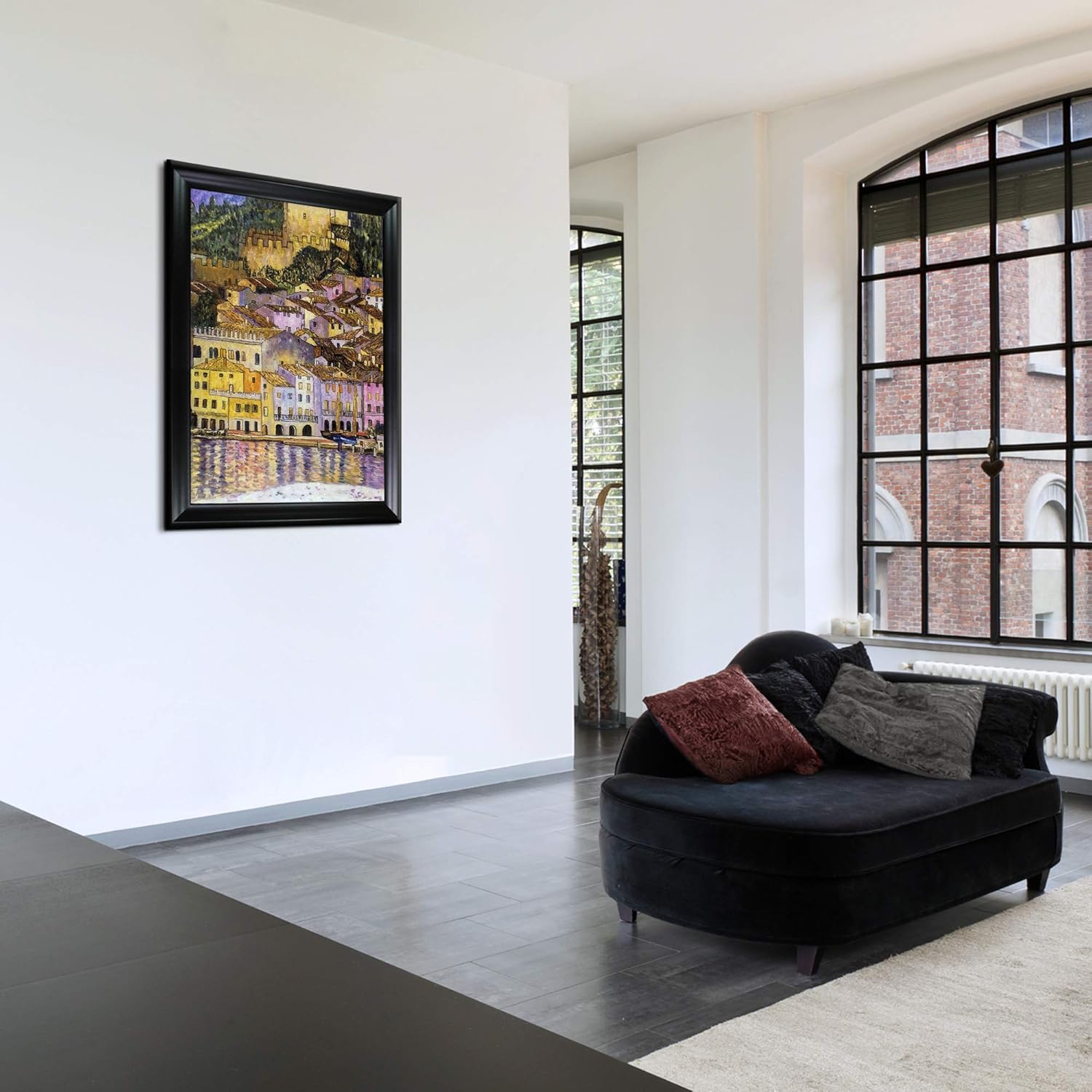 Paintings - overstockArt Malcesine on Lake Garda with Black Satin Frame Oil Painting by Klimt, 41