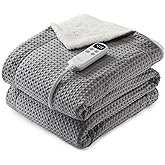 STARBEDIA Waffle Heated Throw Blanket, Machine Washable Electric Blankets Fast Heating with LCD Controller, 6 Heat Levels & 1-4H Time Settings, ETL Certified Heat Throw for Couch, Grey, 50" x 60"