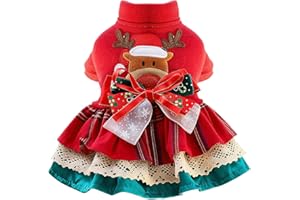 BAEJMJK Cute Small Dog Christmas Dress Xmas Red Reindeer Puppy Princess Dress with Bowknot Warm Holiday Girl Dog Clothes Pet Cats Outfit Apparel for Chihuahua Yorkshire Terriers, Maltese(Medium)
