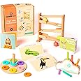 CURIOUS CRATE Wooden Montessori Toys Box for Toddlers | 6 in 1 Learning Educational Toys - Wooden Ball Tracker, Ring Stacker, Pop up Toy & More | Developmental Toy Set & Gift for 13 Months+