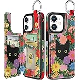 Shorogyt Compatible with iPhone 11 Wallet Case with Card Holder - Designer Floral Cat Pattern Kickstand Magnetic Clasp Back Flip Folio Leather Phone Covers for Women Men Girls