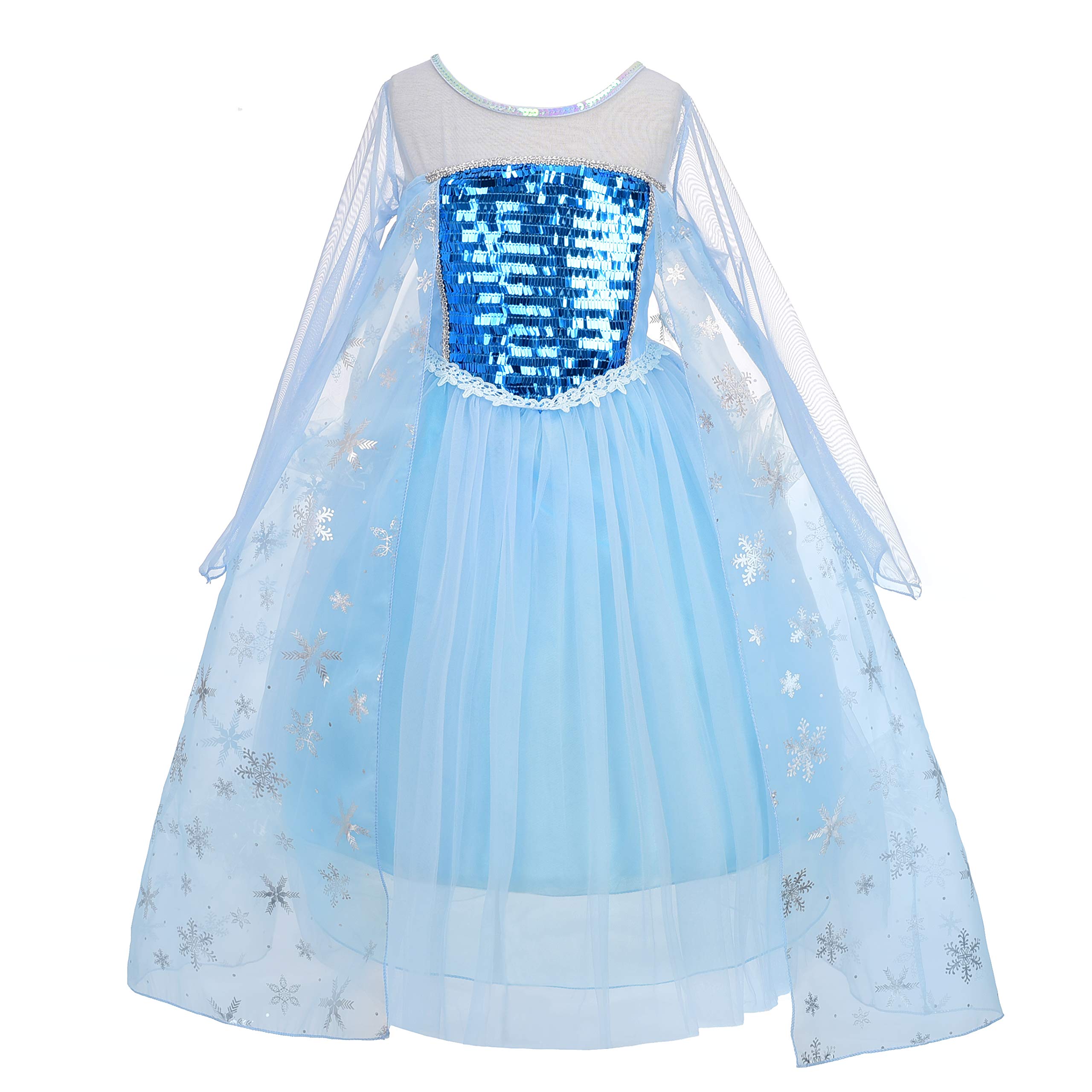 Lito Angels Princess Dress Costume with Cape for Kids Girls, Snow Queen Birthday Party Fancy Dressing Up Age 7-8 Years, A - Long Sleeve (Tag Number 140)