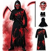 Grim Reaper Costume Kids Halloween Costumes for Boys Scream Costume | with Light Up Ghostface Mask & Scythe Scray Bloody Robe Sickle Spooky Halloween Outfit for Party or Trick or Treat