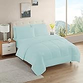 Sweet Home Collection 7 Piece Comforter Set Bag Solid Color All Season Soft Down Alternative Blanket & Luxurious Microfiber Bed Sheets, Aqua, Twin