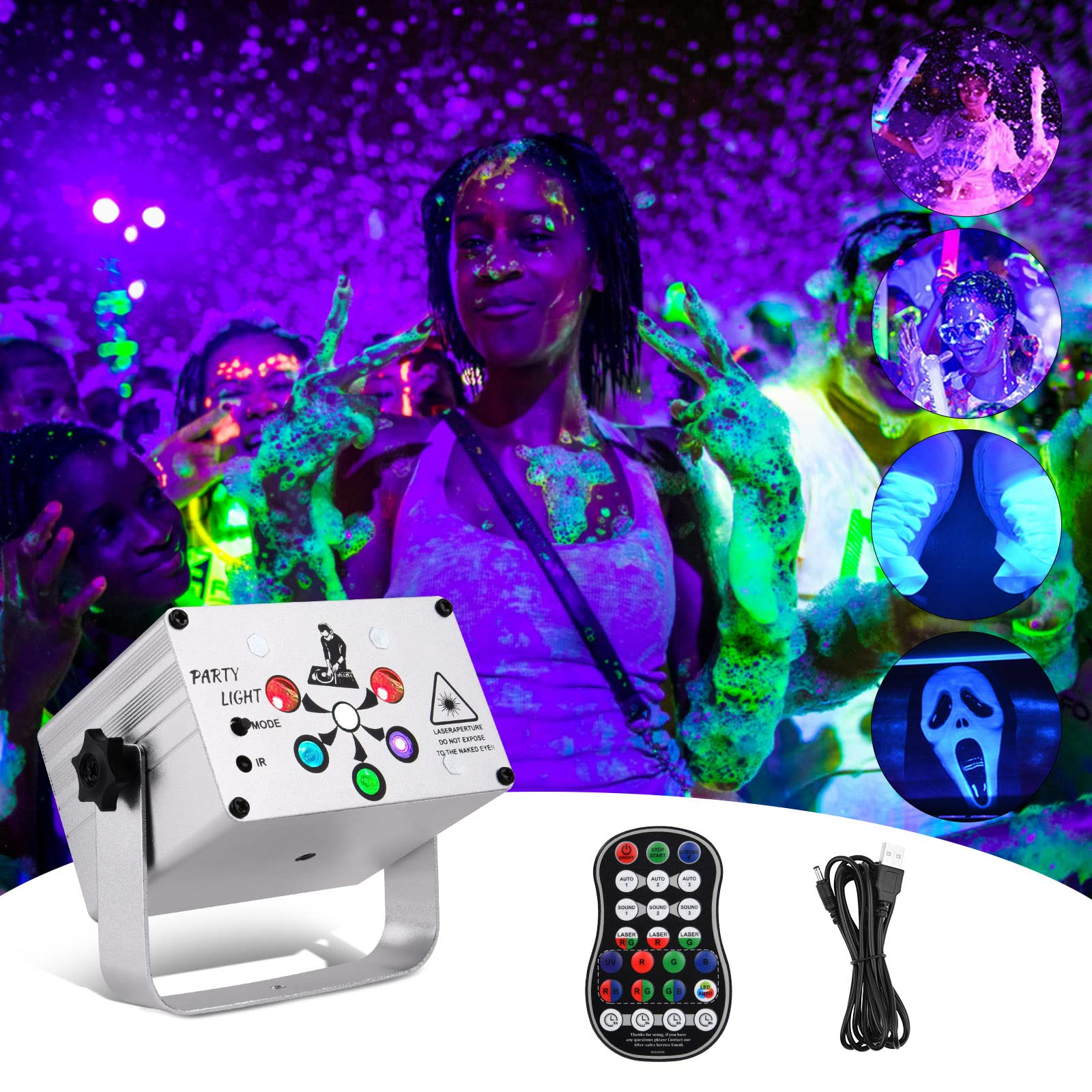 URAQT Dj Disco Light, USB Party Stage Lights,120 LED Patterns Sound Activated and Strobe Effects with Remote Control, UV Atmosphere Light for Kids Birthday, Gathering, Wedding, Karaoke, Christmas