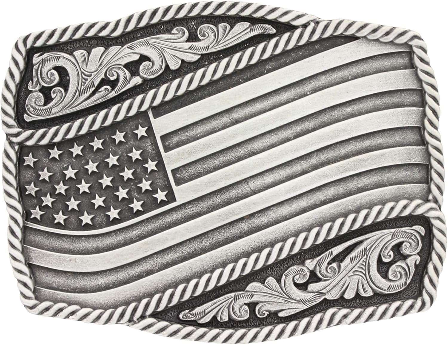 Montana Silversmiths Classic Impressions Waving American Flag Attitude Buckle: Clothing