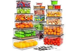 HOMETALL 40 PCS Food Storage Containers with Lids Airtight, 100% Leakproof Plastic Meal-Prep Containers Reusable(20 Containers & 20 Lids),Microwave and Dishwasher Safe, Includes Labels & Pen