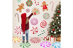 MISS FANTASY Christmas Decorations - Christmas Wall Stickers Xmas Floor Decals Peppermint Candy Cane Gingerbread Man Stickers Decor 59 PCS Xmas Candy Stickers for Candies Land Decorations 8 Sheets