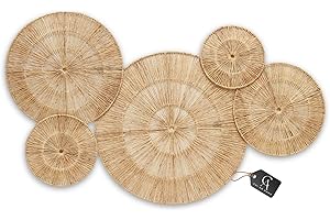 Chi An Home Wicker Jute Wall Decor, Set of 5 Woven Jute Wall Plates, Decorative Baskets for Wall Arts, Wall Hanging for Bedro