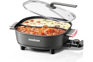 Stariver 6L Electric Hot Pot with Divider, 1300W, Dual-Flavor Pot for Two Broths, 5-Temp Control & Non-Stick Coating, Electri