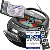 CD Cassette Player with Case, Bluetooth Boombox, AM FM Radio, USB Drive | 3W Stereo Speakers, Song Programming Included, Remote Operates Up to 6 Metres Away - Black