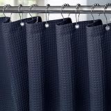 Shower Curtain 182x244cm Navy Blue with Metal Hooks