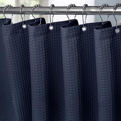 Navy Shower Curtain 152x214cm with Metal Hooks Weighted Hem