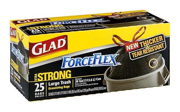 GLAD FORCEFLEX HEAVY DUTY LARGE TRASH BAGS, HOLD 80+ LB, 30 GAL, 25 CT (PACKAGE MAY VARY)