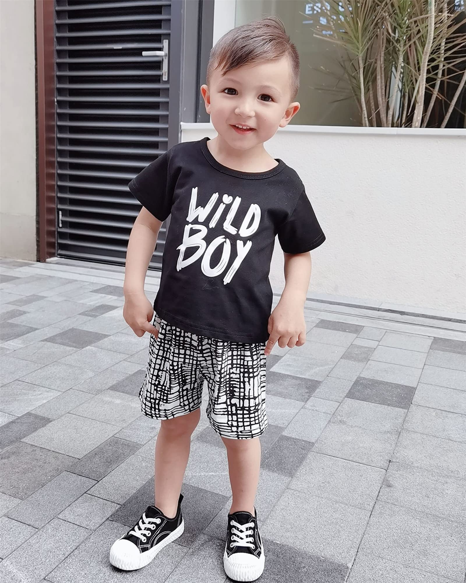 Kucnuzki Toddler Baby Boy Clothes Outfits Short Summer Sleeve Letters Printed Shirt Shorts Sets 2PC Little Boy Clothing