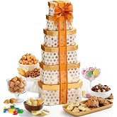 Broadway Basketeers Towering Food Gift Boxes with Snacks &amp; Treats - 6 Boxes | Food gift basket for get well, thank you, birthday, and corporate gifting. Ships ready to give. Kosher.